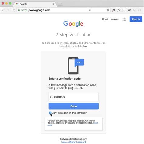 Google account verification page